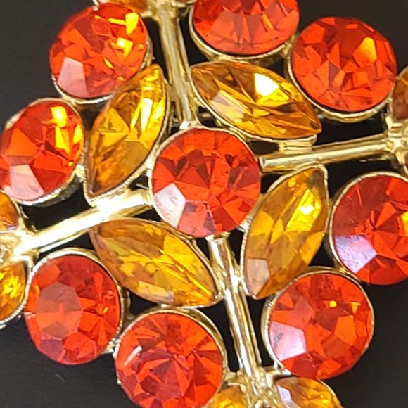 Vintage Edlee Orange Rhinestone Maltese Cross Brooch Pin - Picture 4 of 8